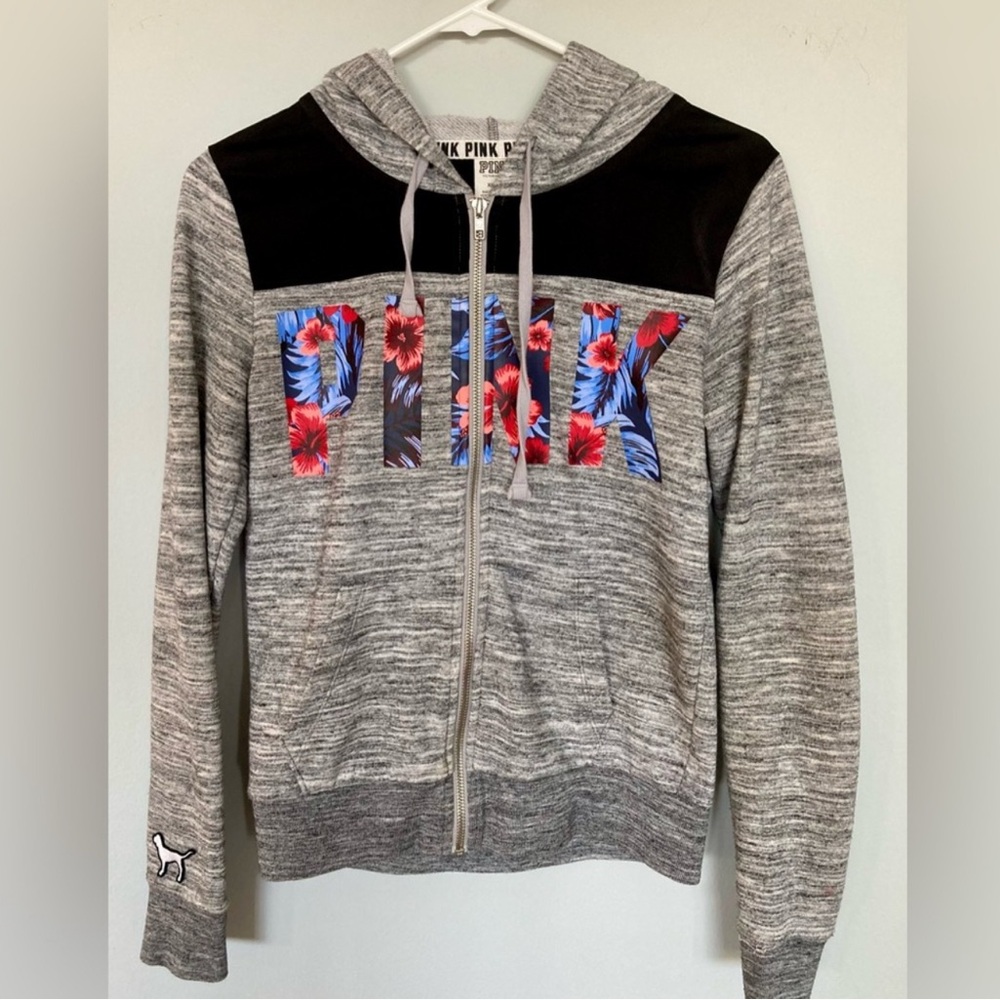 PINK Victoria's Secret Gray and Black Women's Hoodie